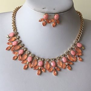 Multi peach and clear crystal necklace earring